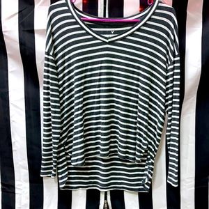 Grey and white striped long sleeve t-shirt